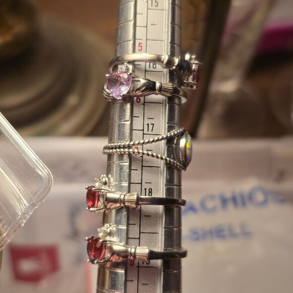 Set of 5 Sterling Silver Gemstone Rings Size 6–9 Claddagh Opal Tourmaline Quartz - Picture 9 of 13